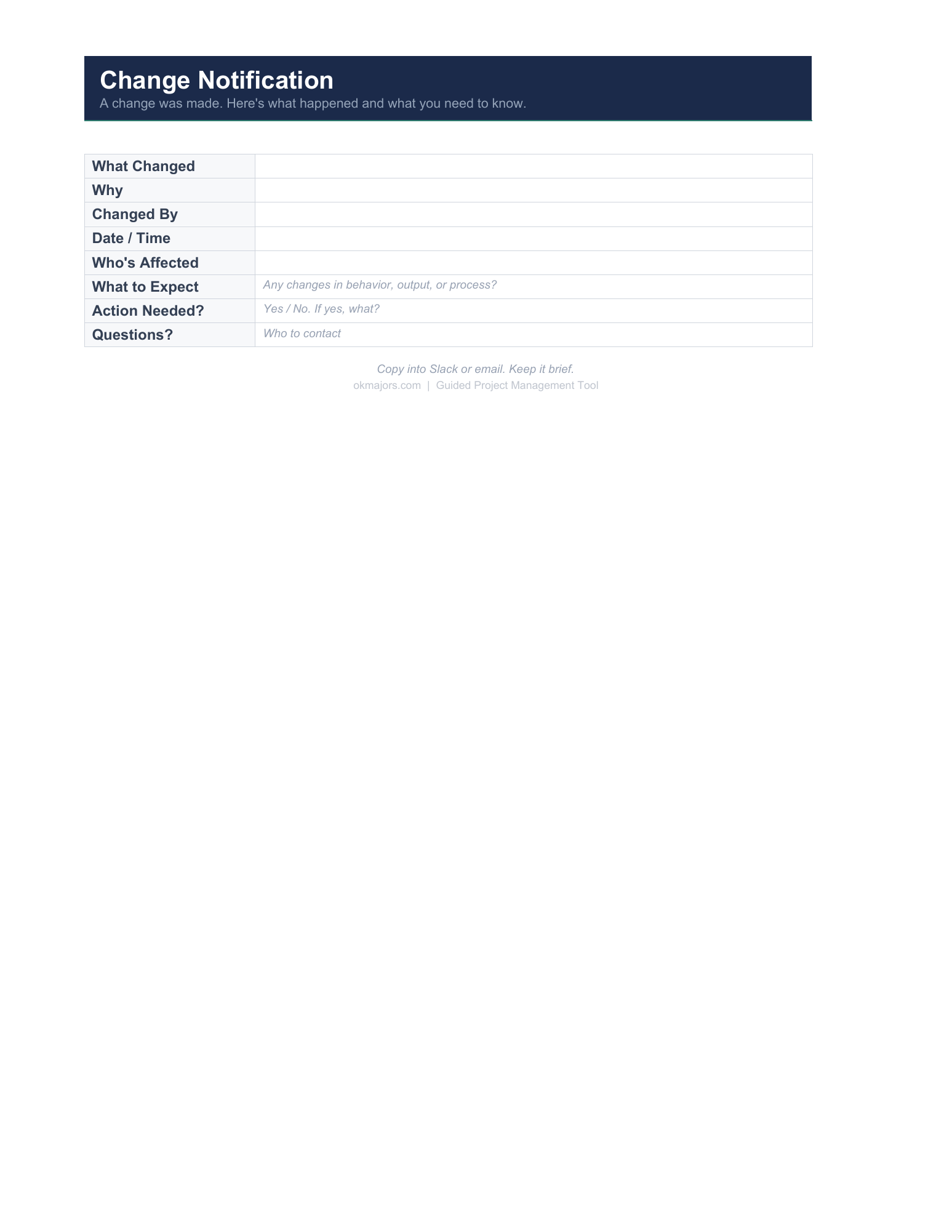 Change Notification, page 1. Full template text is available in reading view.
